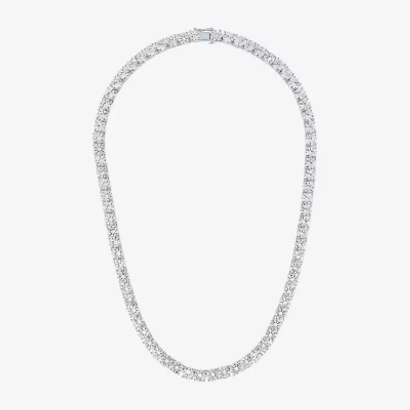 Womens White Sapphire Sterling Silver 18 Inch Tennis Necklace