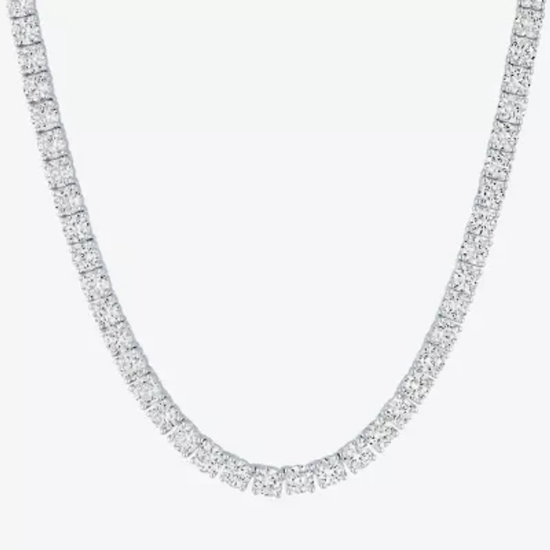 Womens Sapphire Sterling Silver 18 Inch Tennis Necklace
