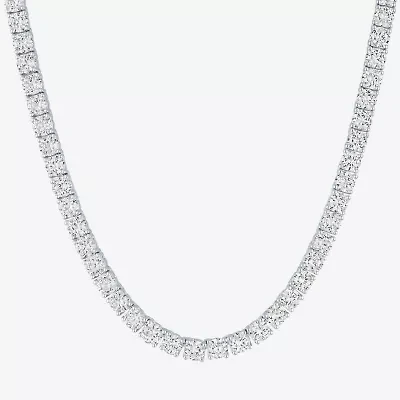 Womens White Sapphire Sterling Silver 18 Inch Tennis Necklace