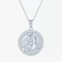 Taurus Womens Lab Created White Sapphire Sterling Silver Round 16 Inch Pendant Necklace