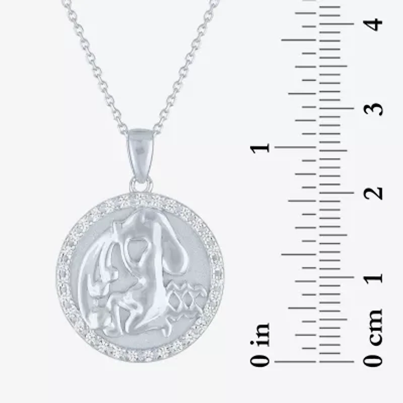Taurus Womens Lab Created White Sapphire Sterling Silver Round 16 Inch Pendant Necklace