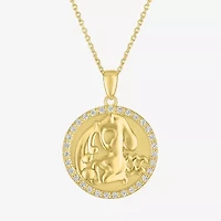 Zodiac Womens Lab Created White Sapphire 14K Gold Over Silver Round Pendant Necklace