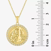 Zodiac Womens Lab Created White Sapphire 14K Gold Over Silver Round Pendant Necklace