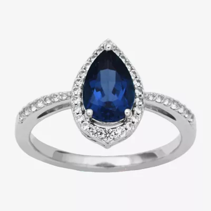 Womens Gemstone Sterling Silver Pear Cocktail Ring