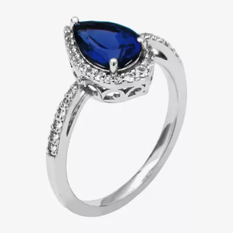 Womens Gemstone Sterling Silver Pear Cocktail Ring