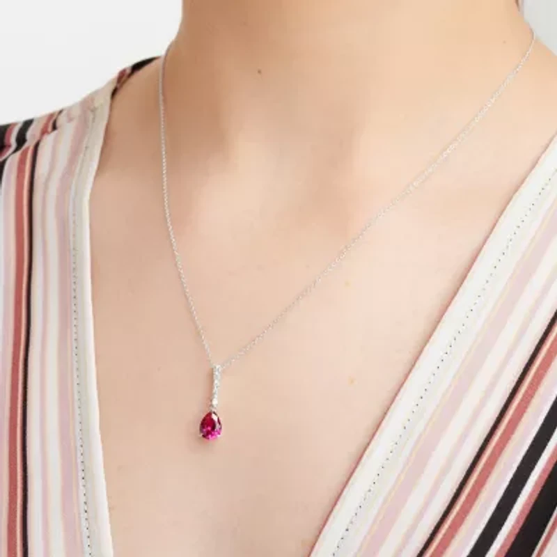 Womens Gemstone Sterling Silver Pear Pendant Necklace
