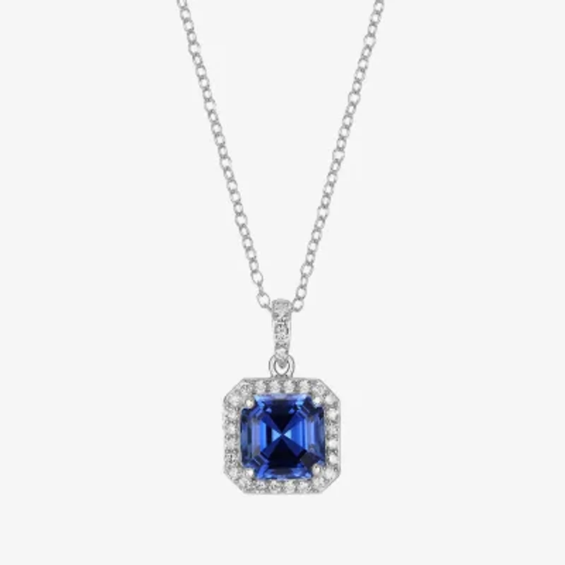 Womens Gemstone Sterling Silver Cushion Pendant Necklace