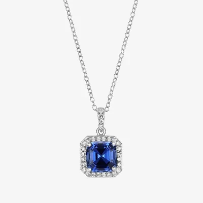 Womens Gemstone Sterling Silver Cushion Pendant Necklace
