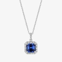 Womens Gemstone Sterling Silver Cushion Pendant Necklace