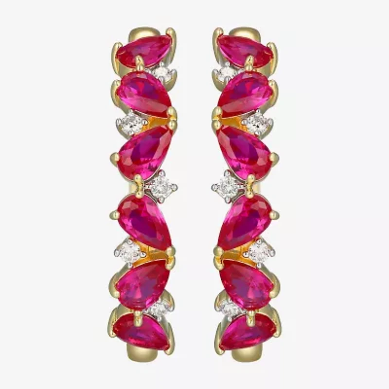 Gemstone 18K Gold Over Silver 25mm Hoop Earrings