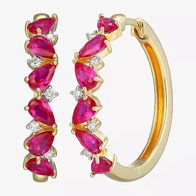 Gemstone 18K Gold Over Silver 25mm Hoop Earrings
