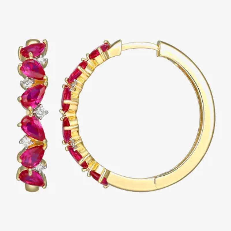 Gemstone 18K Gold Over Silver 25mm Hoop Earrings