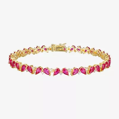 Gemstone 18K Gold Over Silver 7.25 Inch Tennis Bracelet