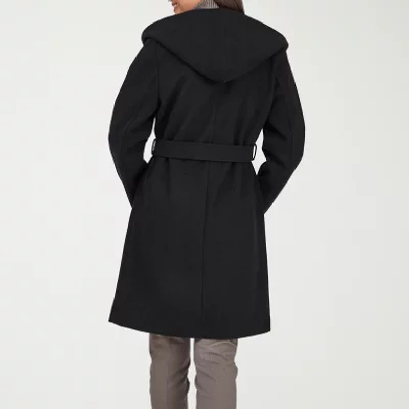 Frye and Co. Womens Belted Hooded Midweight Trench Overcoat