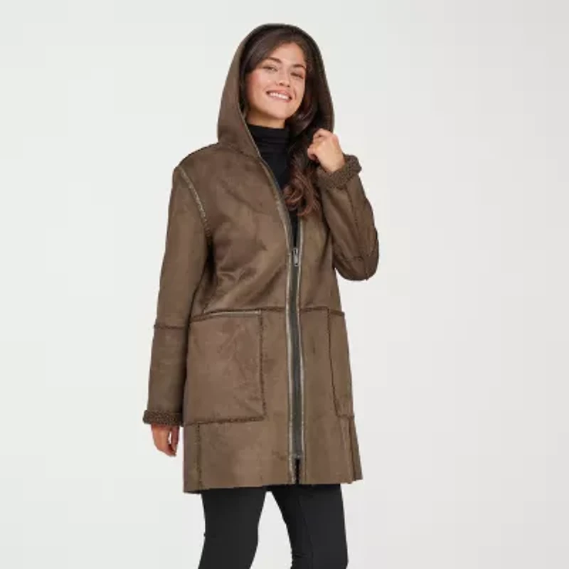 Frye and Co. Womens Faux Leather Hooded Midweight Coat