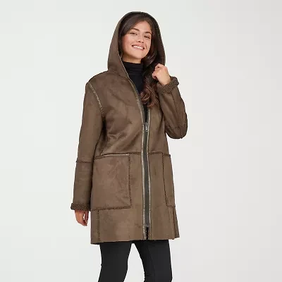 Frye and Co. Womens Faux Leather Hooded Midweight Coat