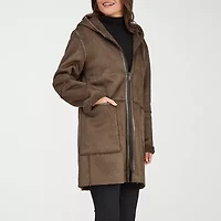 Frye and Co. Womens Faux Leather Hooded Midweight Coat