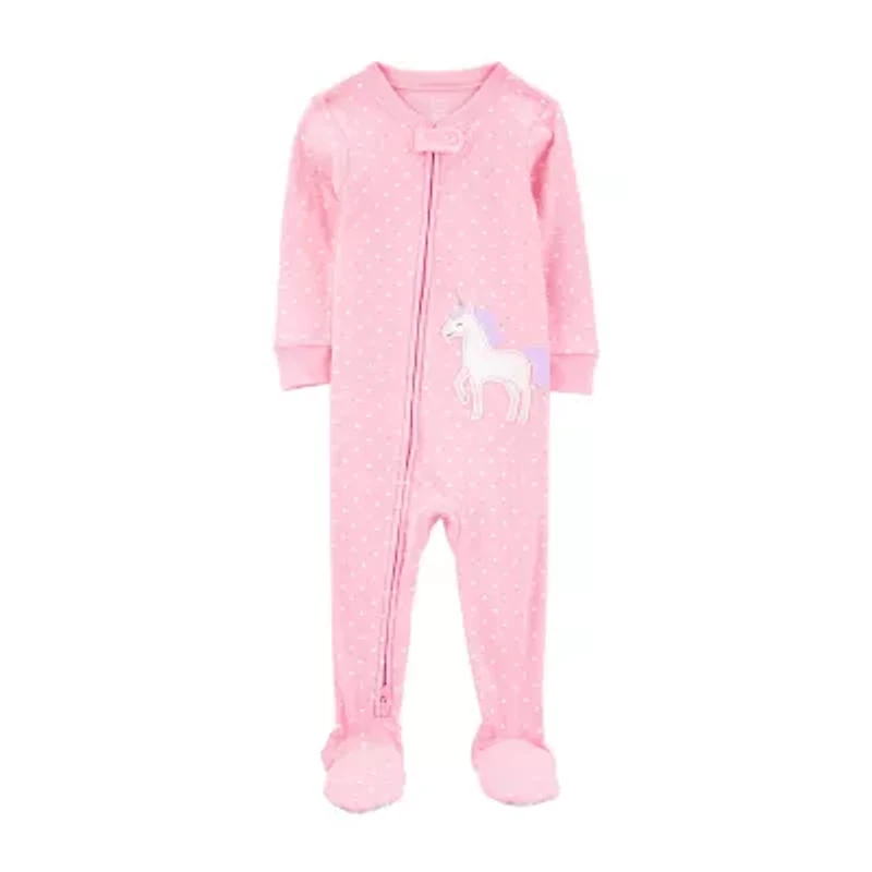 Carter's Baby Girls Footed Rib Crew Neck Long Sleeve One Piece Pajama