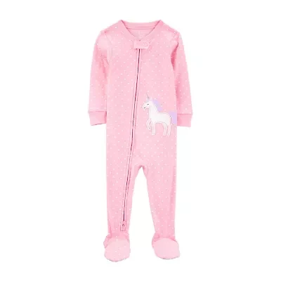 Carter's Baby Girls Footed Rib Crew Neck Long Sleeve One Piece Pajama