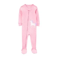 Carter's Baby Girls Footed Rib Crew Neck Long Sleeve One Piece Pajama