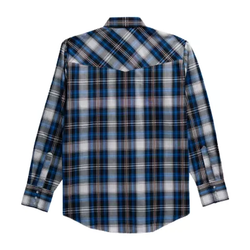Ely Cattleman Textured Plaid Mens Long Sleeve Western Shirt