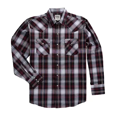 Ely Cattleman Textured Plaid Mens Long Sleeve Western Shirt