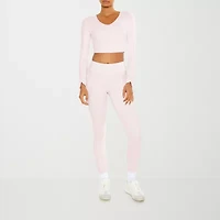 Forever 21 Womens V Neck Long Sleeve Active Juniors Crop Top