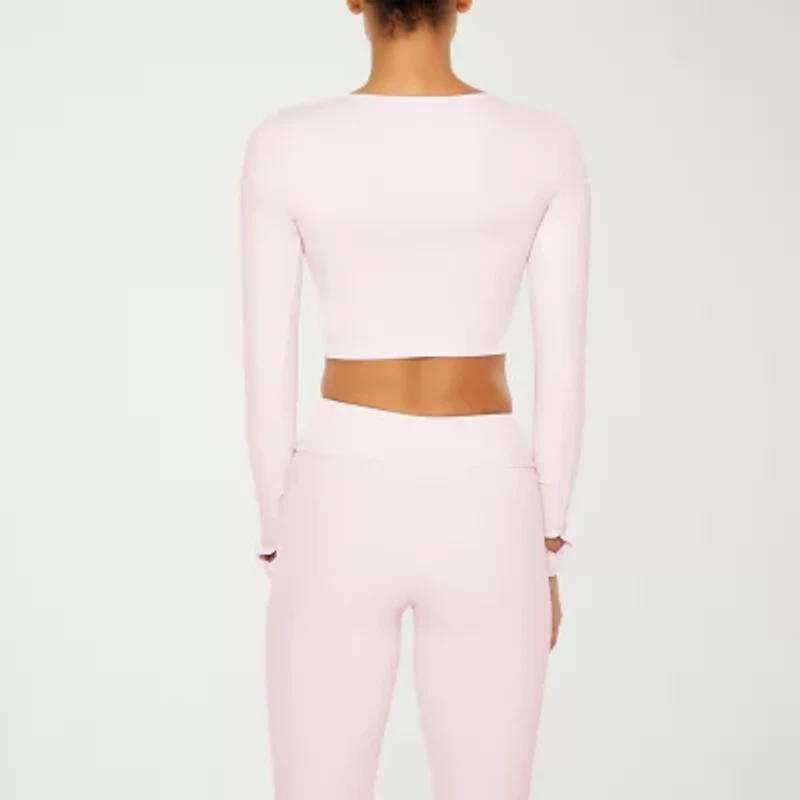 Forever 21 Womens V Neck Long Sleeve Active Juniors Crop Top