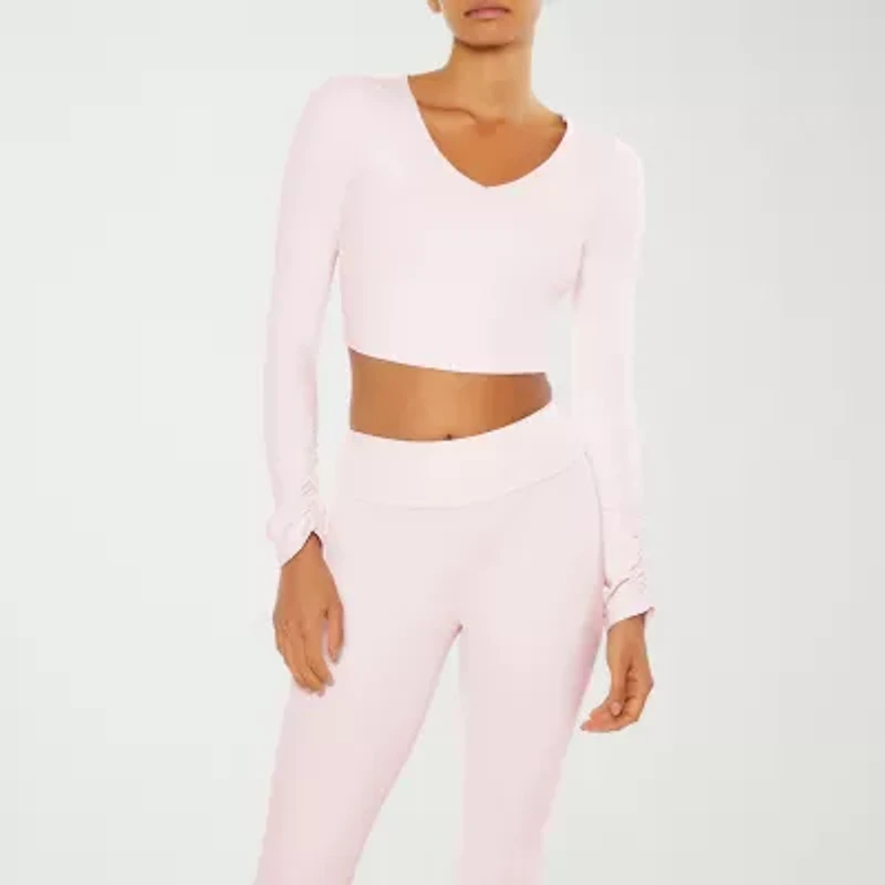 Forever 21 Womens V Neck Long Sleeve Active Juniors Crop Top