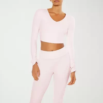 Forever 21 Womens V Neck Long Sleeve Active Juniors Crop Top