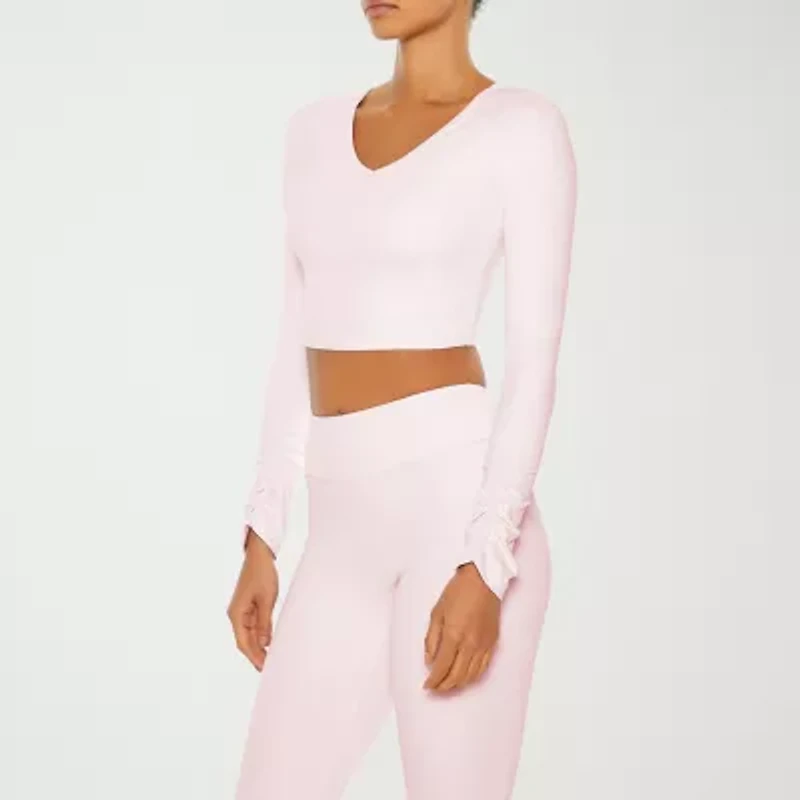Forever 21 Womens V Neck Long Sleeve Active Juniors Crop Top