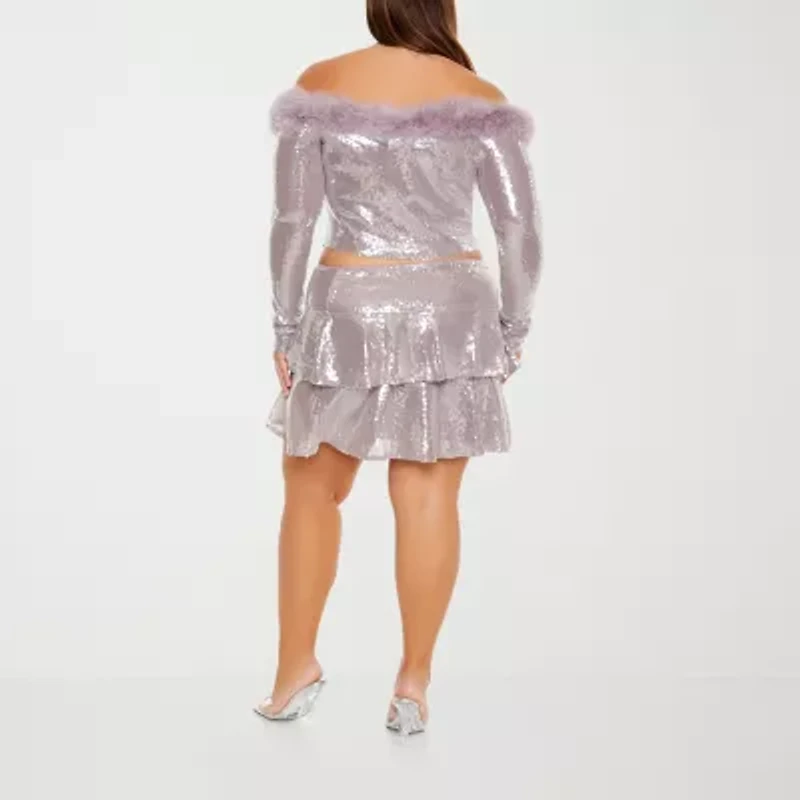 Forever 21 Tiered Sequin Womens High Rise Juniors Plus Flared Skirt