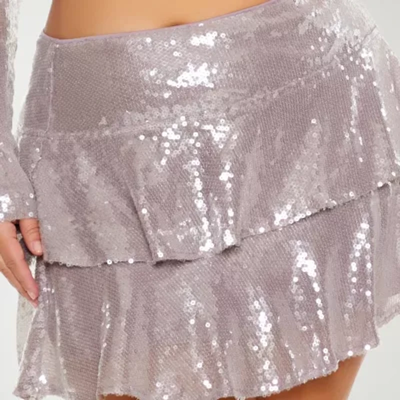 Forever 21 Tiered Sequin Womens High Rise Juniors Plus Flared Skirt