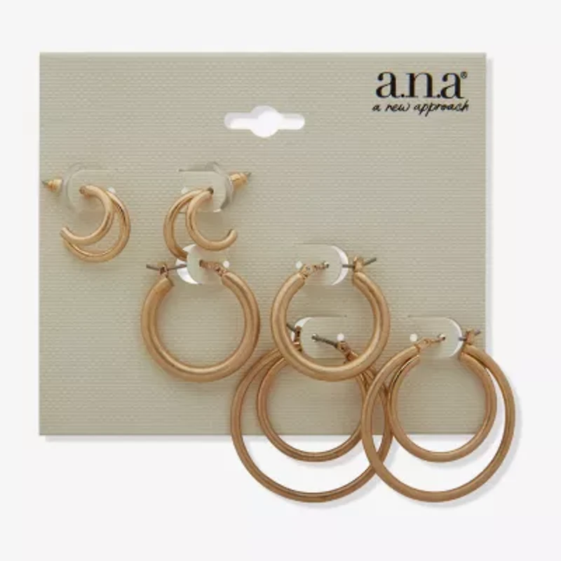 a.n.a Gold Tone Womens 3 Pair Earring Set