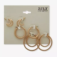 a.n.a Gold Tone Womens 3 Pair Earring Set