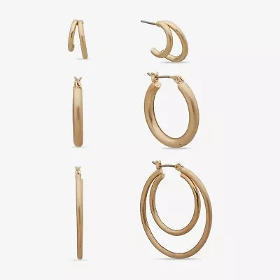 a.n.a Gold Tone Womens 3 Pair Earring Set