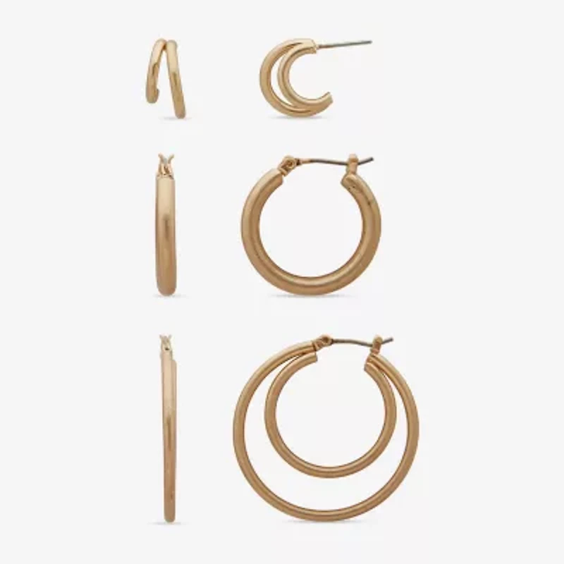 a.n.a Gold Tone Womens 3 Pair Earring Set