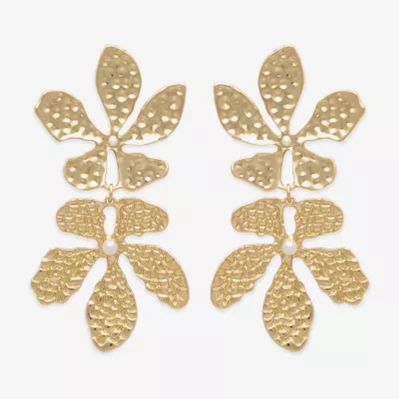 Bijoux Bar Gold Tone Womens Flower Drop Earrings