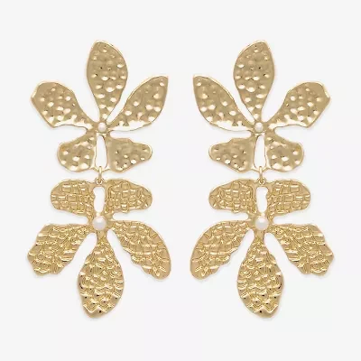 Bijoux Bar Gold Tone Womens Flower Drop Earrings
