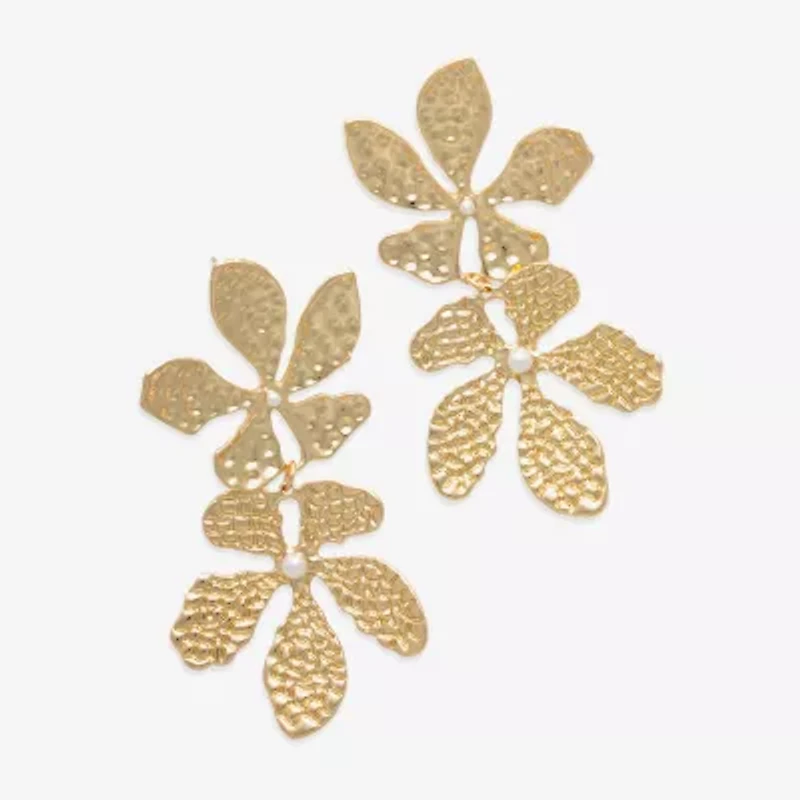 Bijoux Bar Gold Tone Womens Flower Drop Earrings