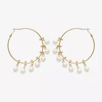 Bijoux Bar Gold Tone Womens Simulated Pearl 53.1mm Hoop Earrings