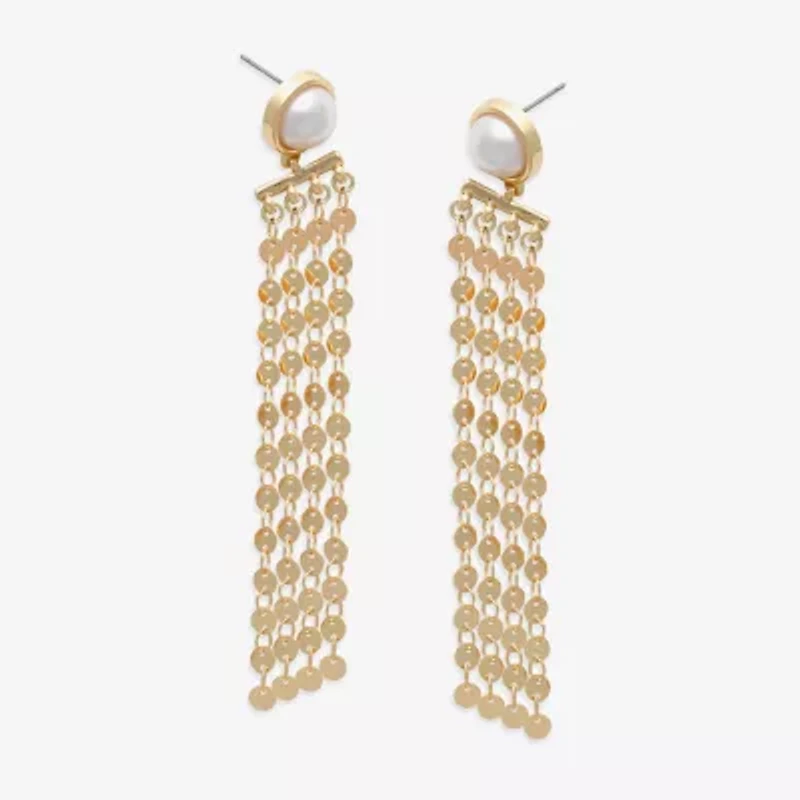 Bijoux Bar Gold Tone Womens Simulated Pearl Drop Earrings