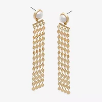 Bijoux Bar Gold Tone Womens Simulated Pearl Drop Earrings