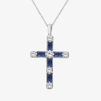Womens Diamond Accent Lab Created Gemstone 10K White Gold Cross Pendant Necklace