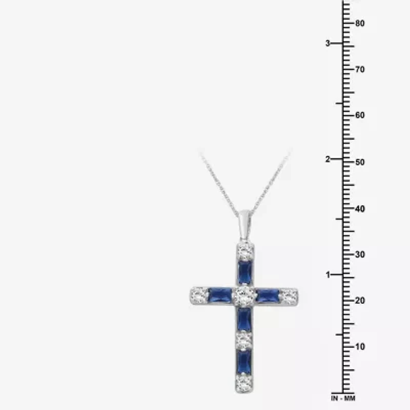 Womens Diamond Accent Lab Created Gemstone 10K White Gold Cross Pendant Necklace
