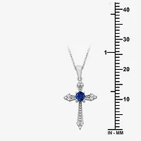 Womens Diamond Accent Gemstone 10K White Gold Cross 18 Inch Pendant Necklace