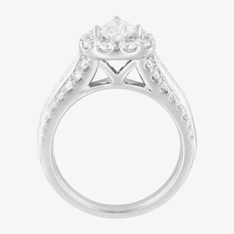 (F / Vs2) Womens 2 1/4 CT. T.W. Lab Grown White Diamond 14K Gold Pear Side Stone Bypass  Engagement Ring