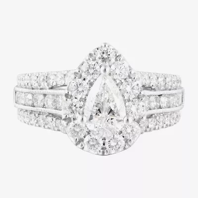 (F / Vs2) Womens 2 1/4 CT. T.W. Lab Grown White Diamond 14K Gold Pear Side Stone Bypass  Engagement Ring