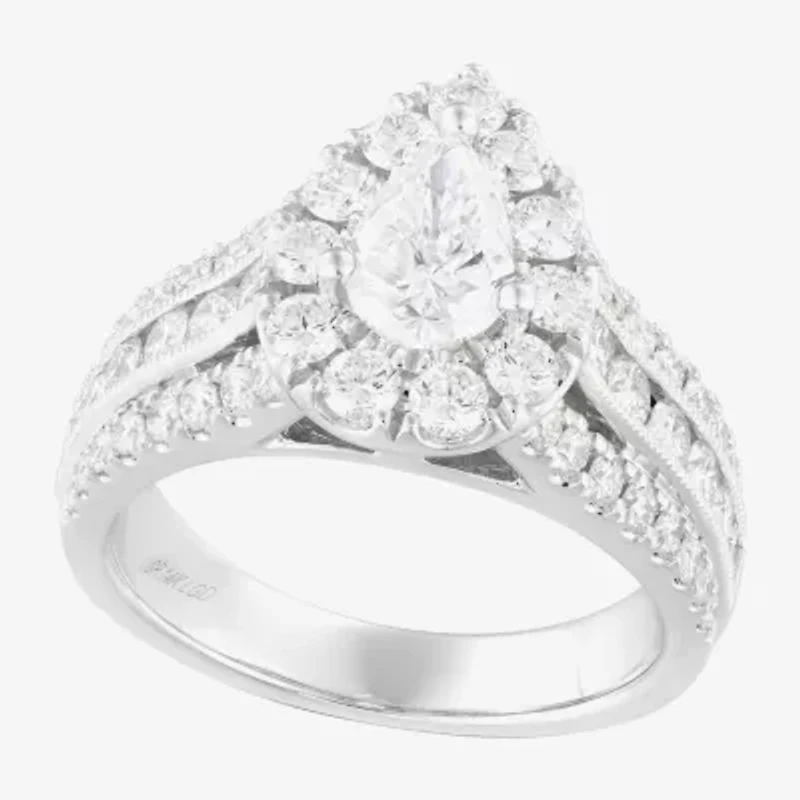 (F / Vs2) Womens 2 1/4 CT. T.W. Lab Grown White Diamond 14K Gold Pear Side Stone Bypass  Engagement Ring