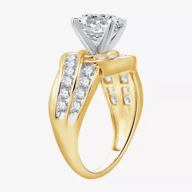 (G / Si1-Si2) Womens 3 CT. T.W. Lab Grown White Diamond 14K Gold Round Side Stone Engagement Ring